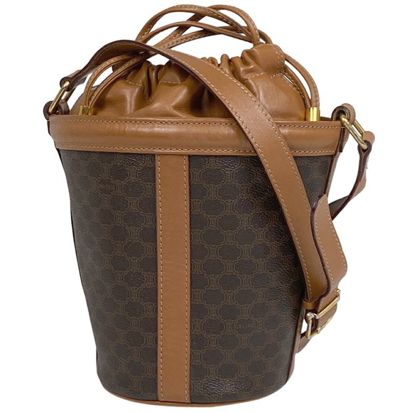 Celine Macadam Pattern Drawstring Canvas Shoulder Bag Brown - Picture 1 of 8